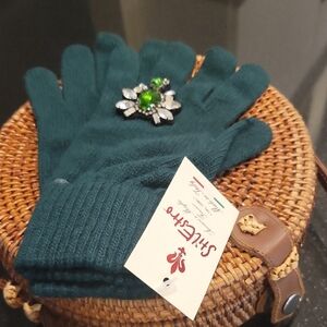 Green Embellished Women's Gloves
